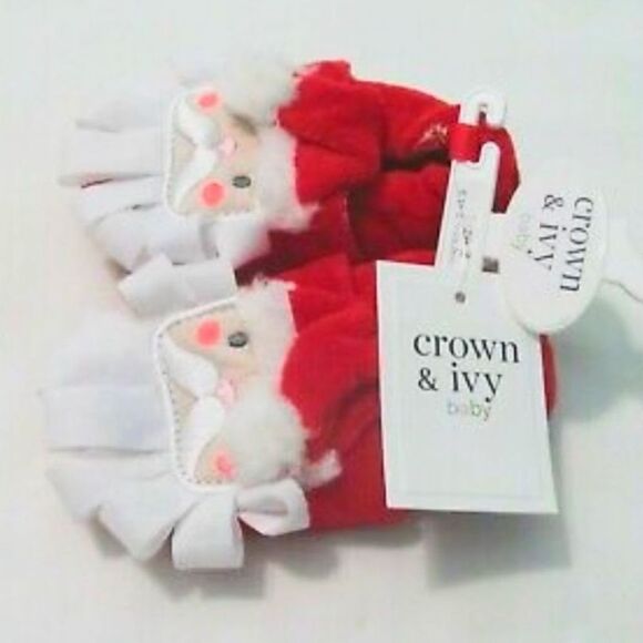 NWT Crown and Ivy Unisex Baby 5 Santa Shoes Christmas Slippers Slip On Red White - Picture 6 of 13